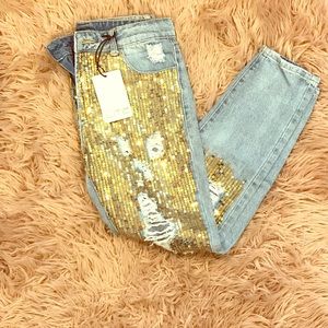 NWT Litz Sequined ripped Denim Jeans Sz. 28